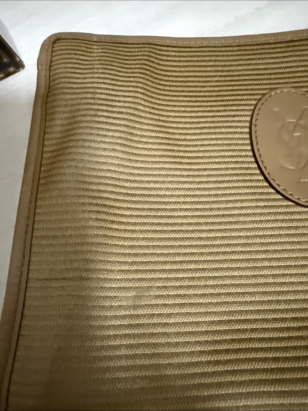 Yves Saint Laurent Gold Textured Toiletry Bag with YSL Oval Medallion - Picture 14 of 16